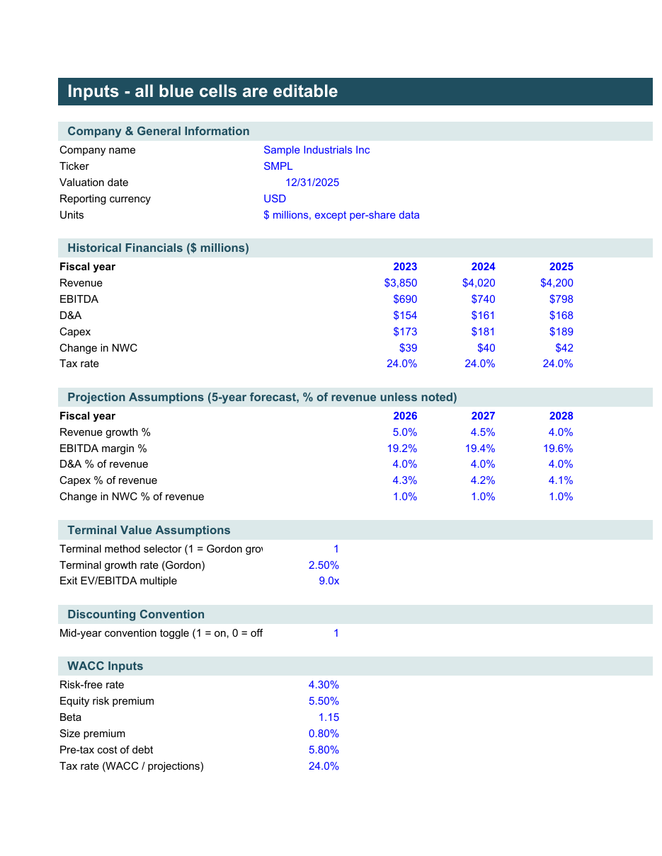 DCF Valuation Model (WACC + Sensitivity Tables) preview 5