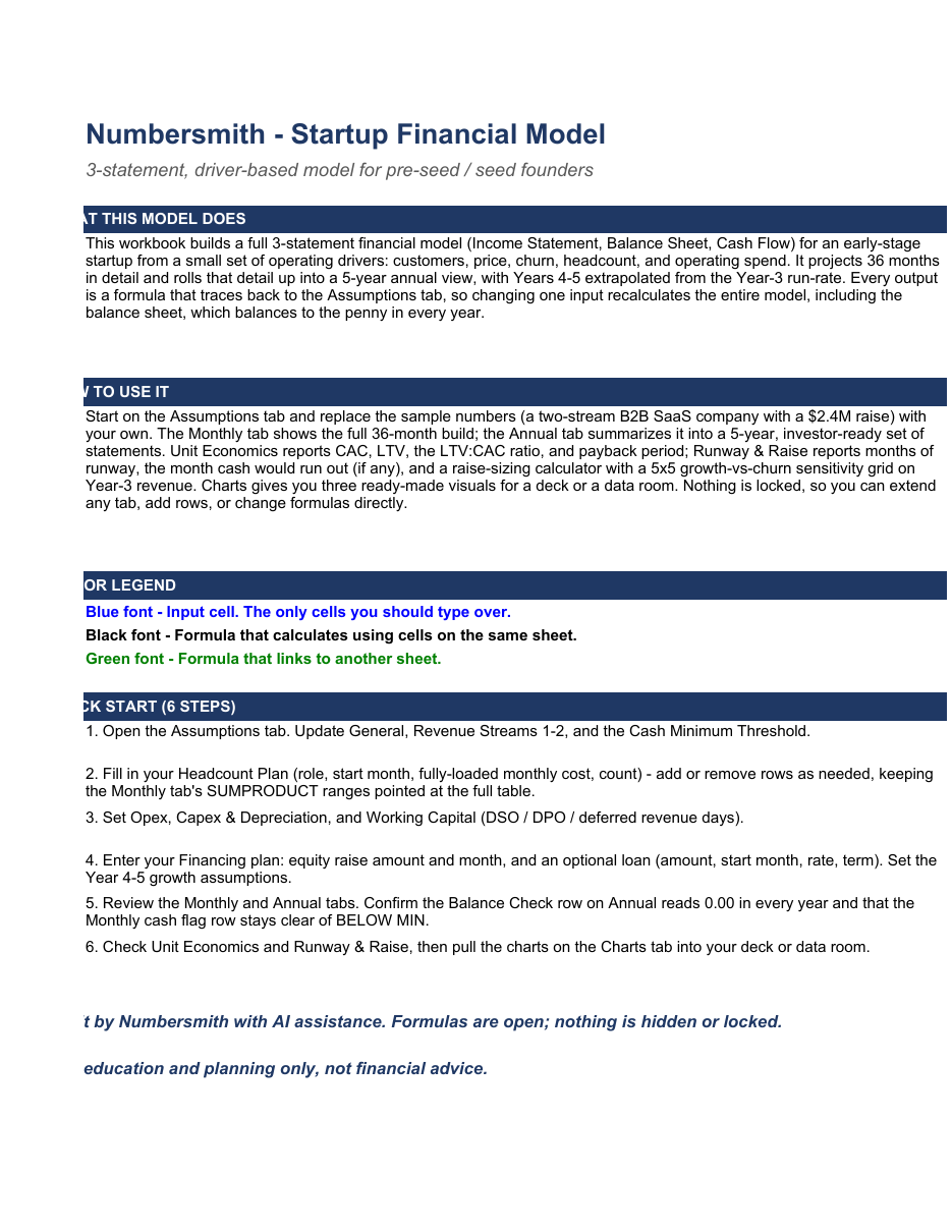 Startup Financial Model (3-Statement, Driver-Based) preview 2
