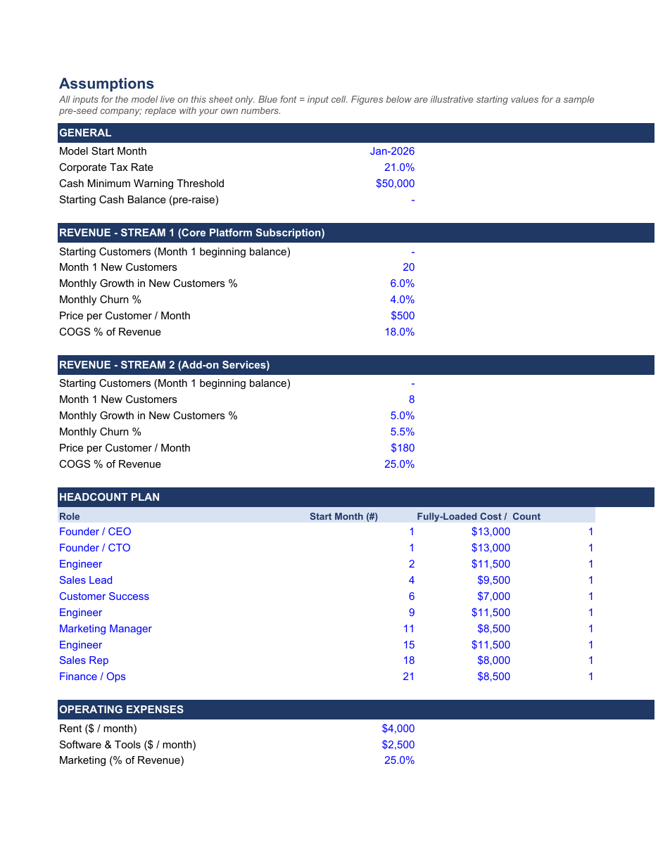 Startup Financial Model (3-Statement, Driver-Based) preview 3